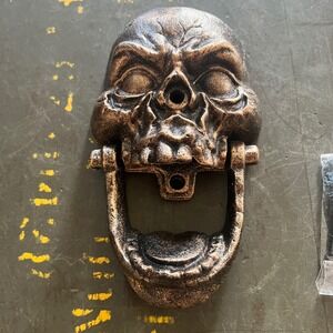 Cast Iron Skull Door Knocker Antique Bronze Gothic Skeleton Decor Heavy Duty